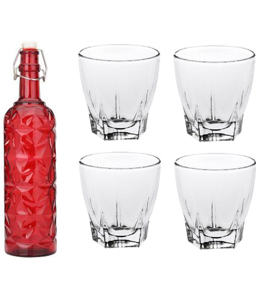     			Somil - Glass & Bottle Drinks Serving Lemon Set Red Water Bottle 1000 mL ( Set of 1 )