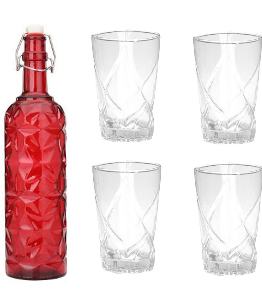     			Somil - Glass & Bottle Drinks Serving Lemon Set Red Water Bottle 1000 mL ( Set of 1 )