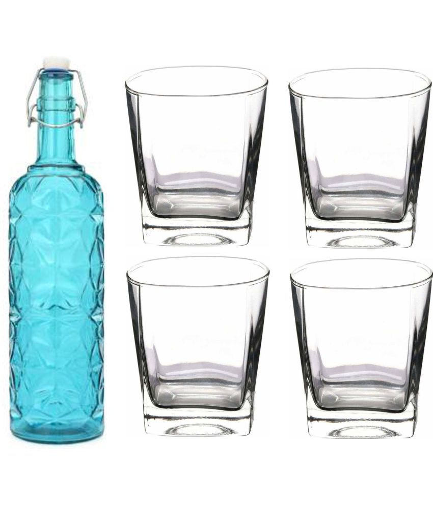     			Somil - Glass & Bottle Drinks Serving Lemon Set Blue Water Bottle 1000 mL ( Set of 1 )