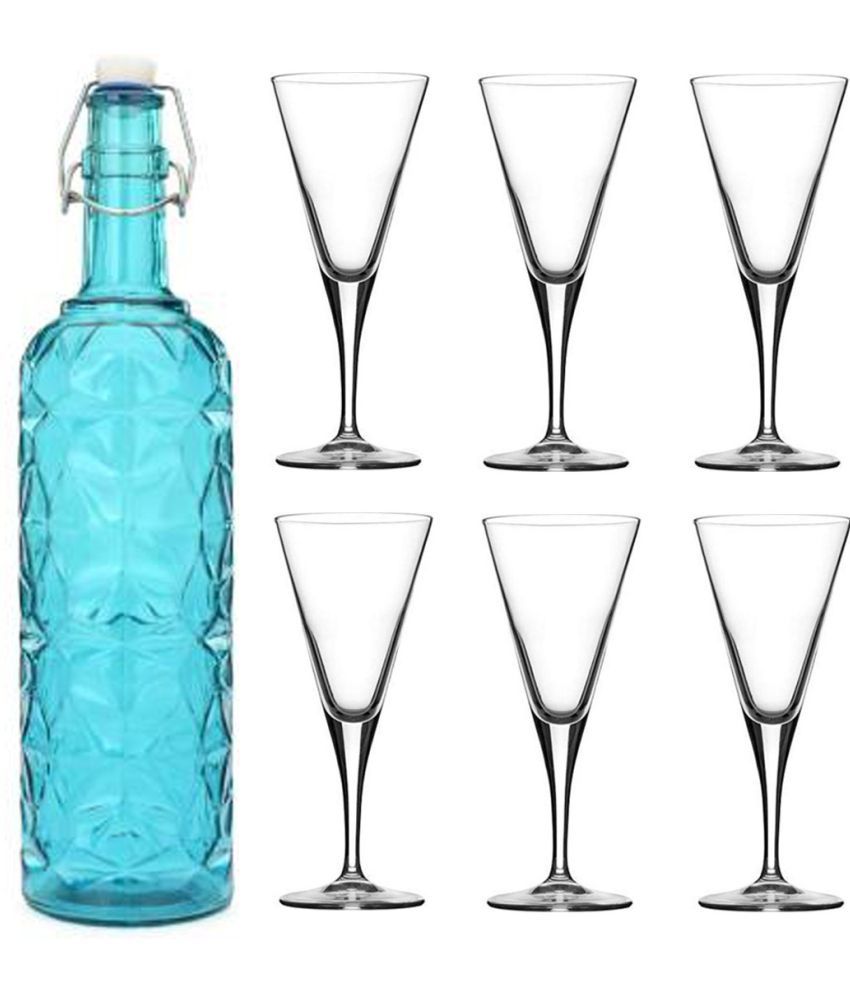     			Somil - Glass & Bottle Drinks Serving Lemon Set Blue Water Bottle 1000 mL ( Set of 1 )