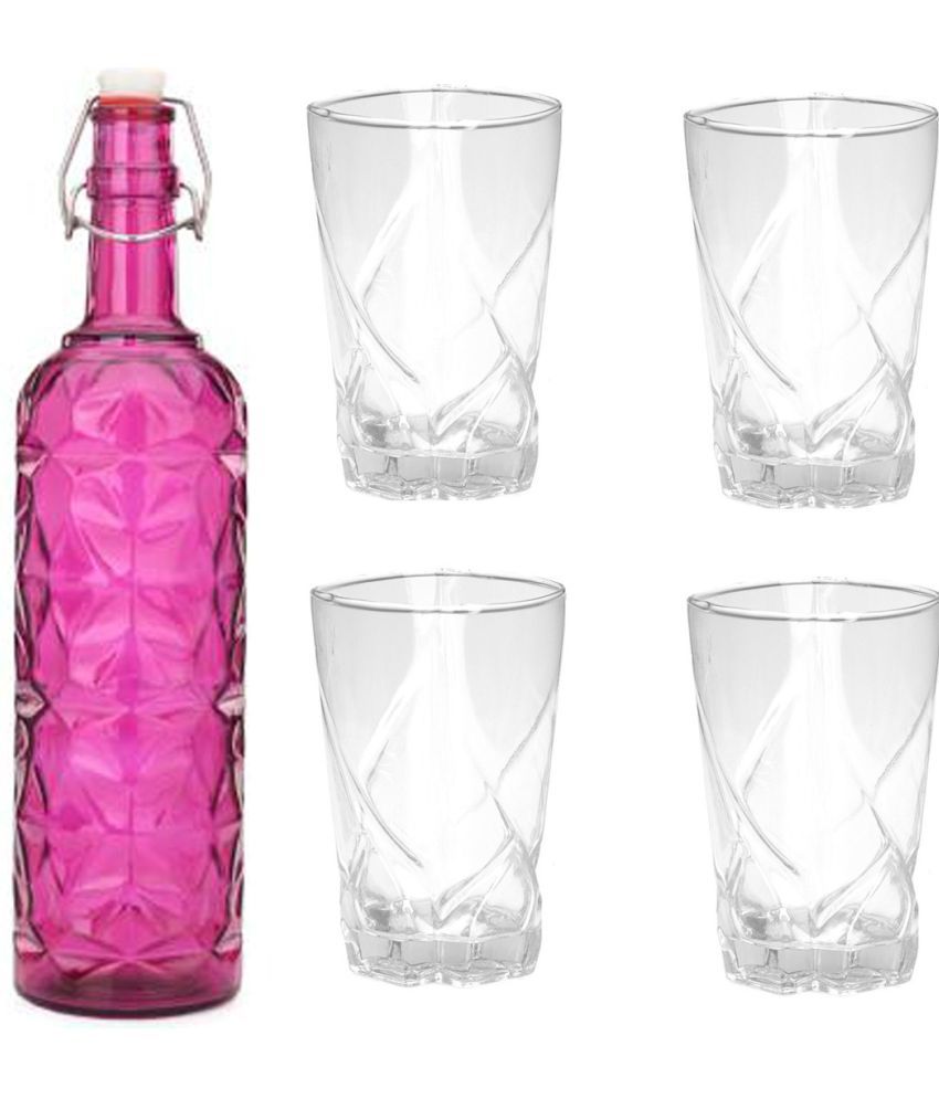     			Somil - Glass & Bottle Drinks Serving Lemon Set Pink Water Bottle 1000 mL ( Set of 1 )