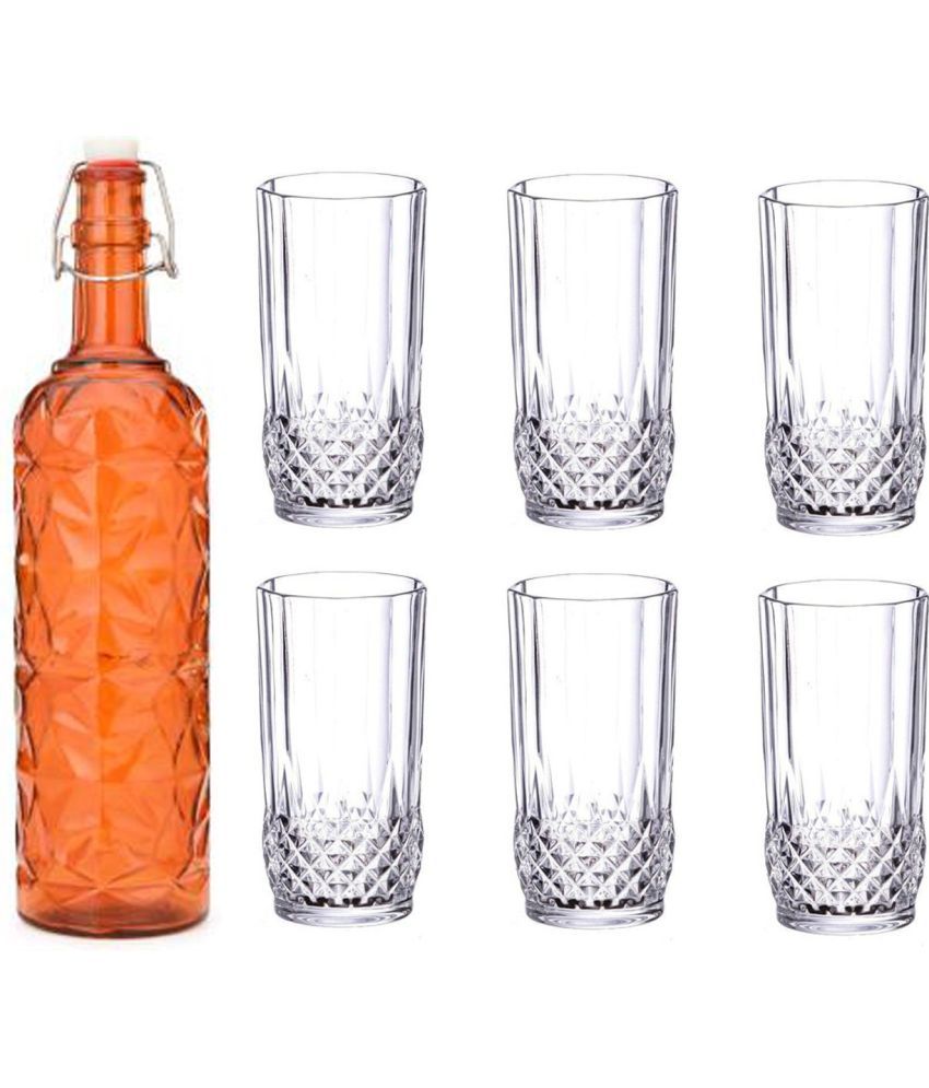     			Somil - Glass & Bottle Drinks Serving Lemon Set Orange Water Bottle 1000 mL ( Set of 1 )