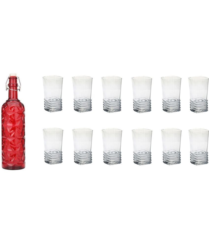     			Somil - Glass & Bottle Drinks Serving Lemon Set Red Water Bottle 1000 mL ( Set of 1 )