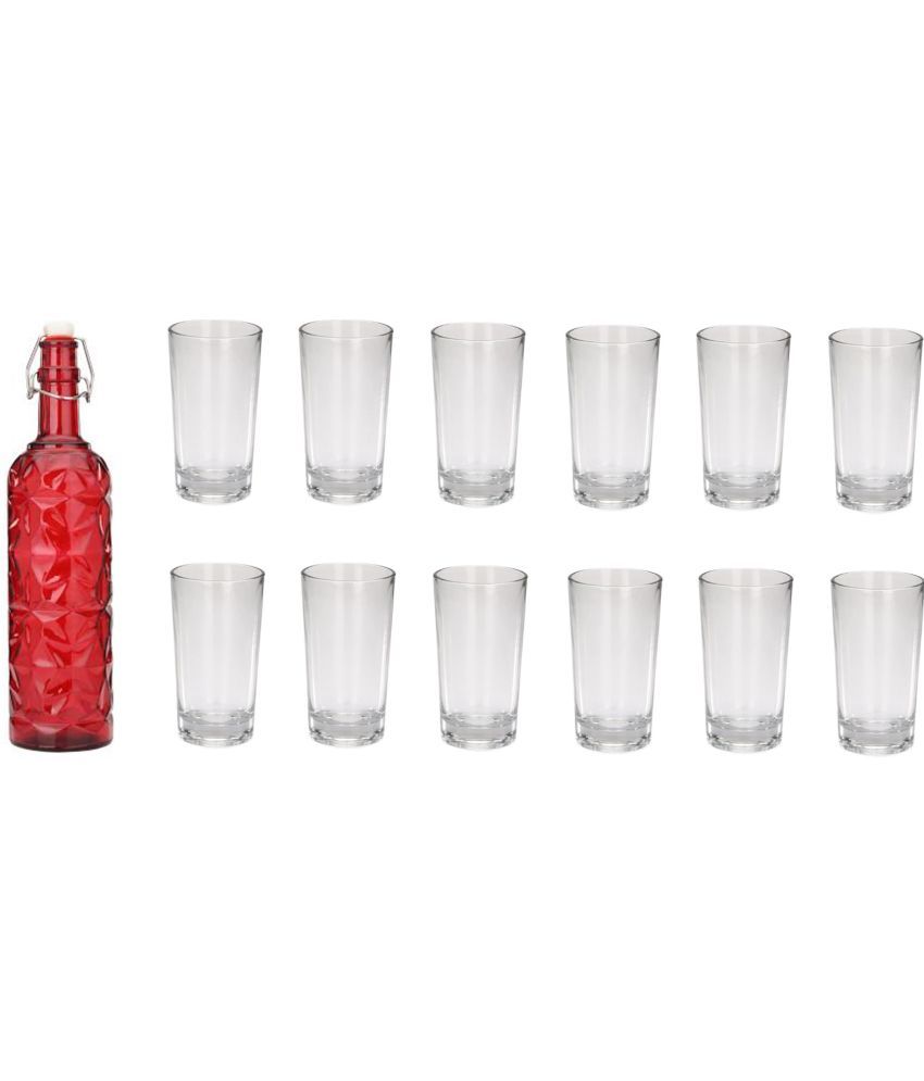     			Somil - Glass & Bottle Drinks Serving Lemon Set Red Water Bottle 1000 mL ( Set of 1 )