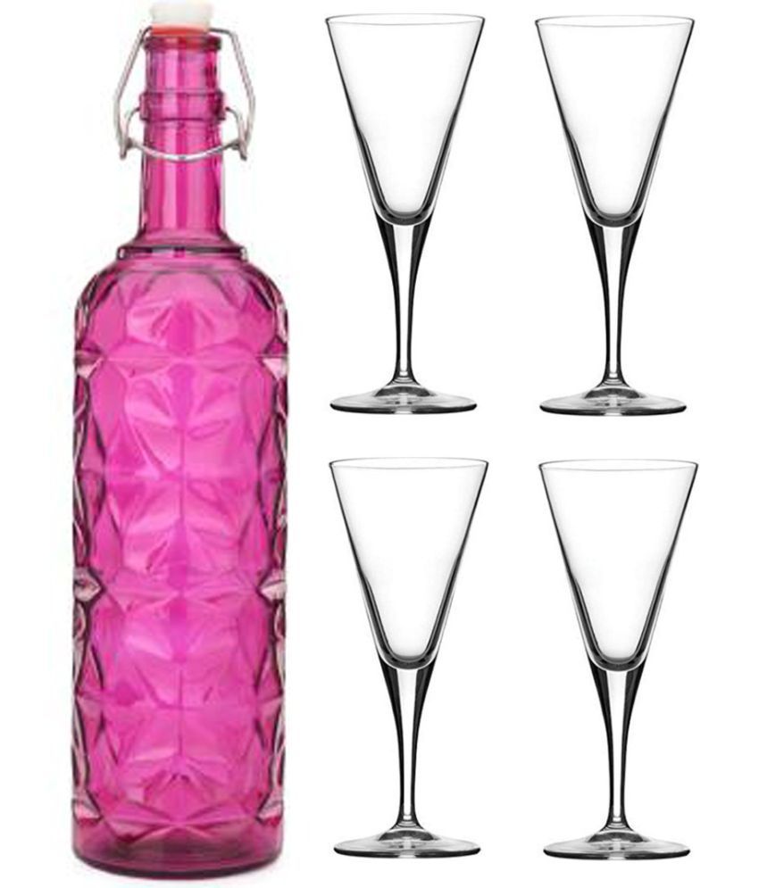     			Somil - Glass & Bottle Drinks Serving Lemon Set Pink Water Bottle 1000 mL ( Set of 1 )