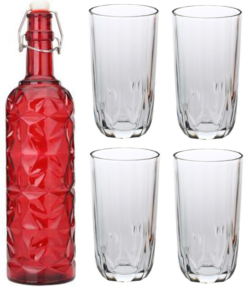     			Somil - Glass & Bottle Drinks Serving Lemon Set Red Water Bottle 1000 mL ( Set of 1 )