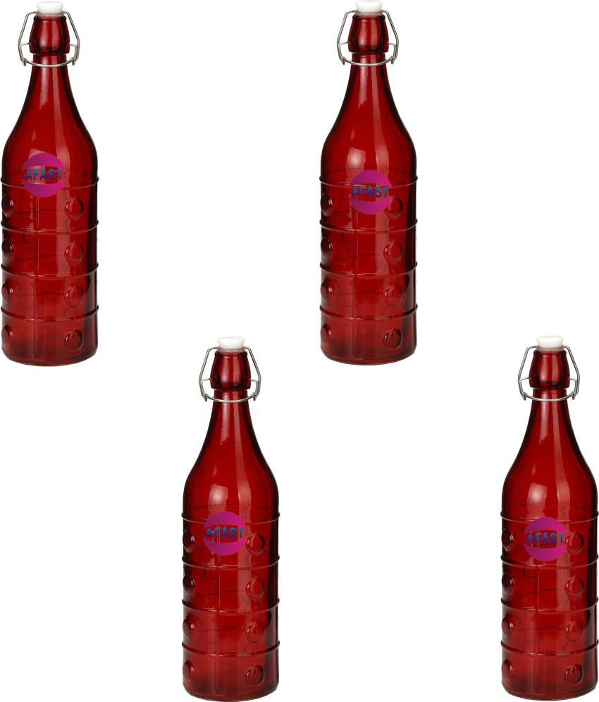     			Somil - Stylish Kitchen Storage & Serving Glass Bottle Red Water Bottle 1000 mL ( Set of 4 )