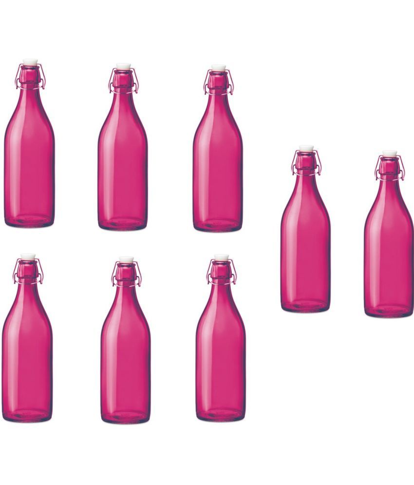     			Somil - Stylish Kitchen Storage & Serving Glass Bottle Pink Water Bottle 1000 mL ( Set of 8 )