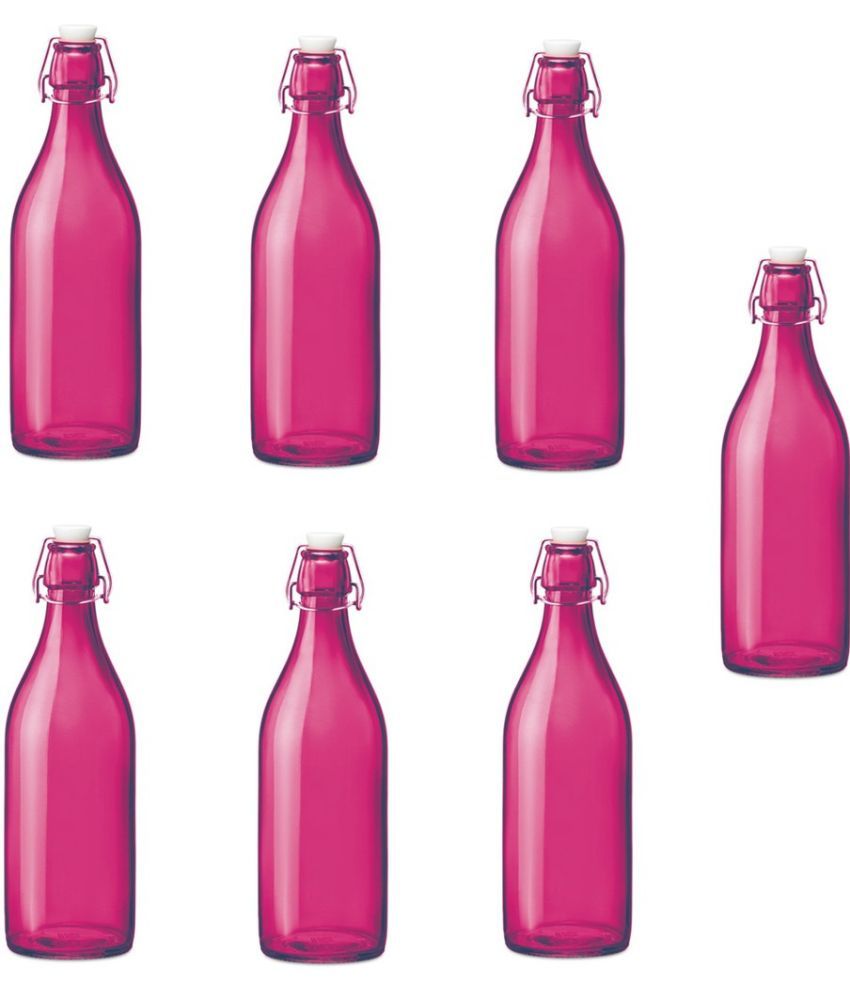     			Somil - Stylish Kitchen Storage & Serving Glass Bottle Pink Water Bottle 1000 mL ( Set of 7 )