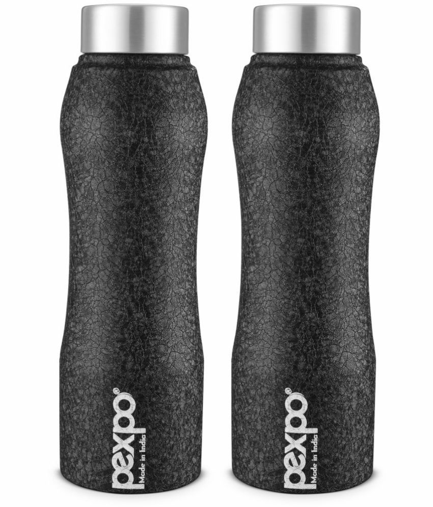     			PEXPO 750 ml Stainless Steel Fridge Water Bottle (Set of 2, Black, Bistro)