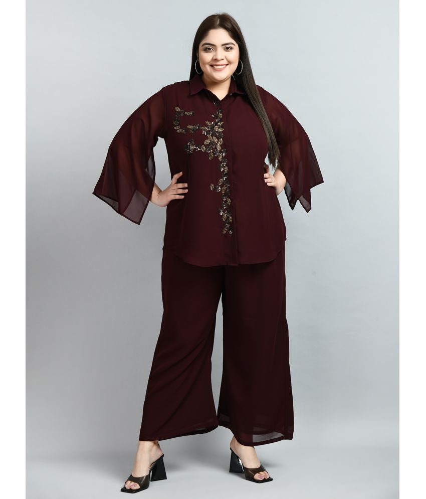     			PrettyPlus by Desinoor - Coffee Shirt Style Georgette Women's Stitched Salwar Suit ( Pack of 1 )