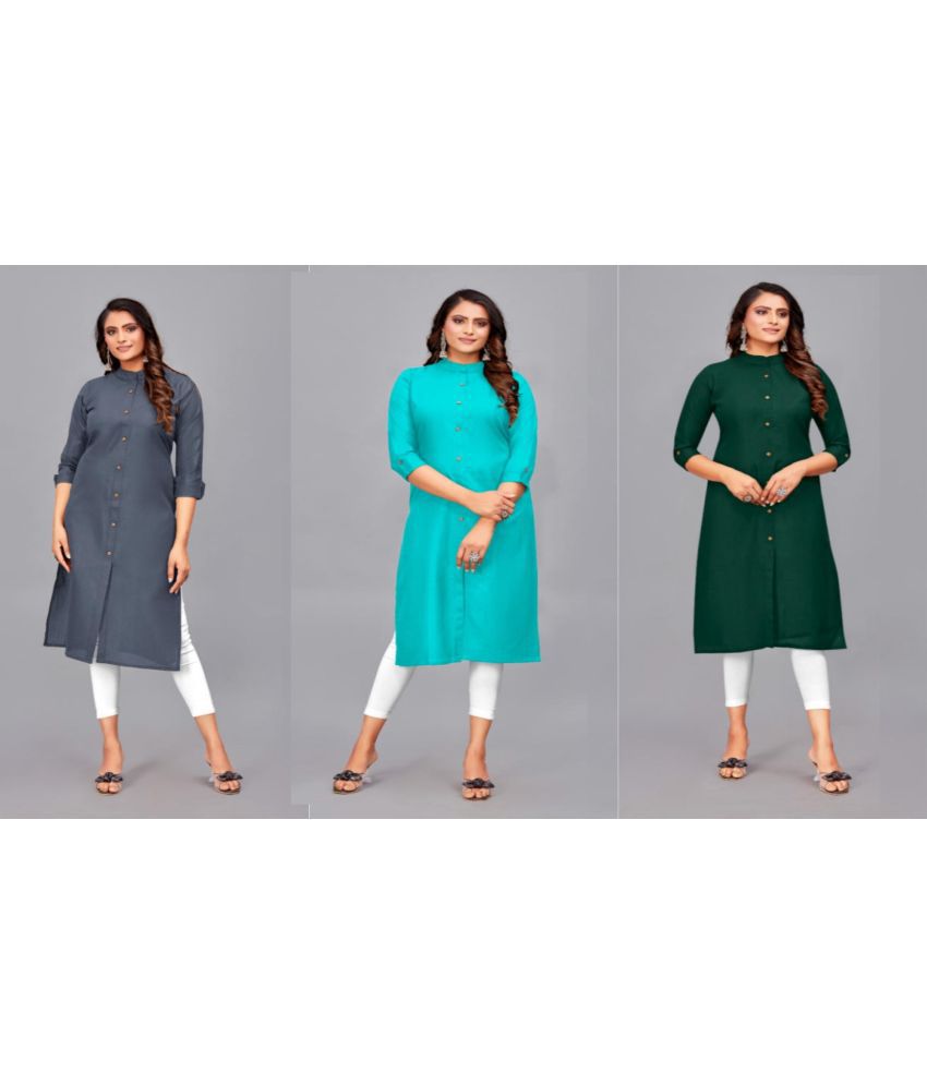     			SVG - Multicolor Cotton Women's Front Slit Kurti ( Pack of 3 )