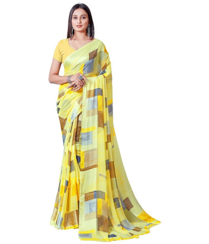     			Sanwariya Silk - Yellow Georgette Saree With Blouse Piece ( Pack of 1 )
