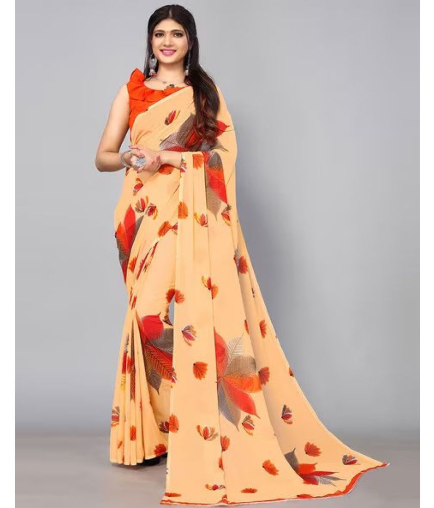     			Sanwariya Silks - Peach Georgette Saree With Blouse Piece ( Pack of 1 )