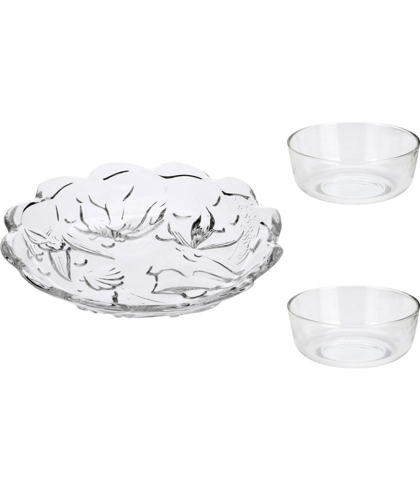     			Somil - Combo Of 2 Bowl And 1 Plate Transparent Glass Dinner Set ( Pack of 3 )