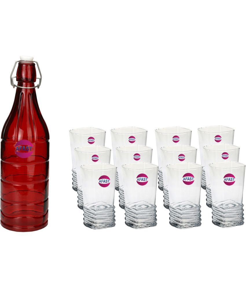     			Somil - Glass & Bottle Drinks Serving Lemon Set Red Water Bottle 1000 mL ( Set of 1 )