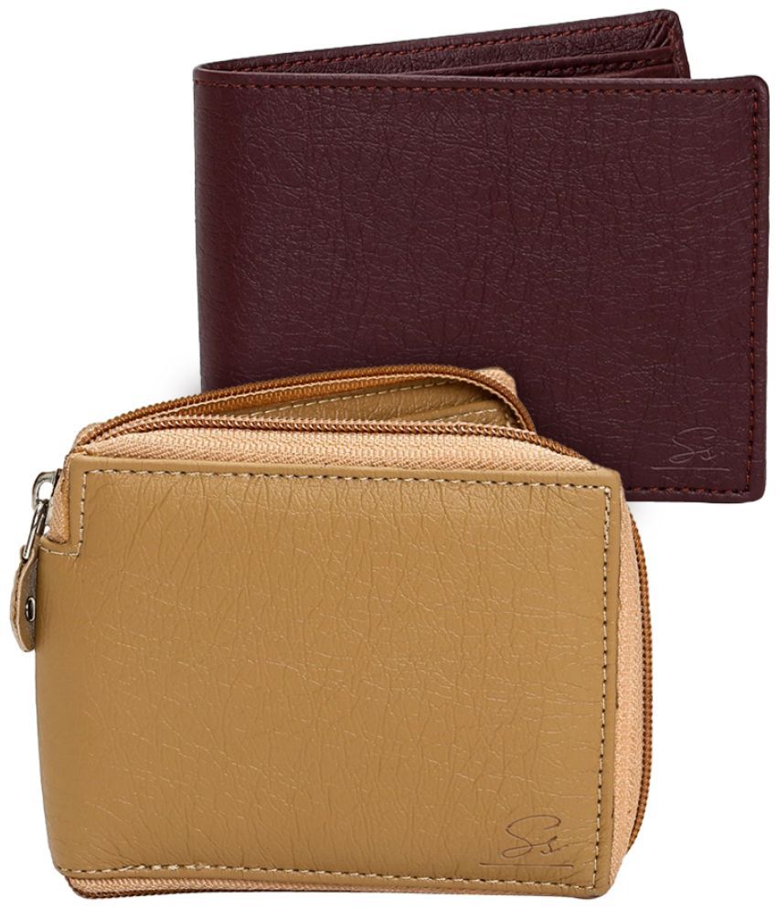     			Style Smith Faux Leather Beige & Leather Brown Bi-Fold Wallets For Men Combo (Pack of 2)