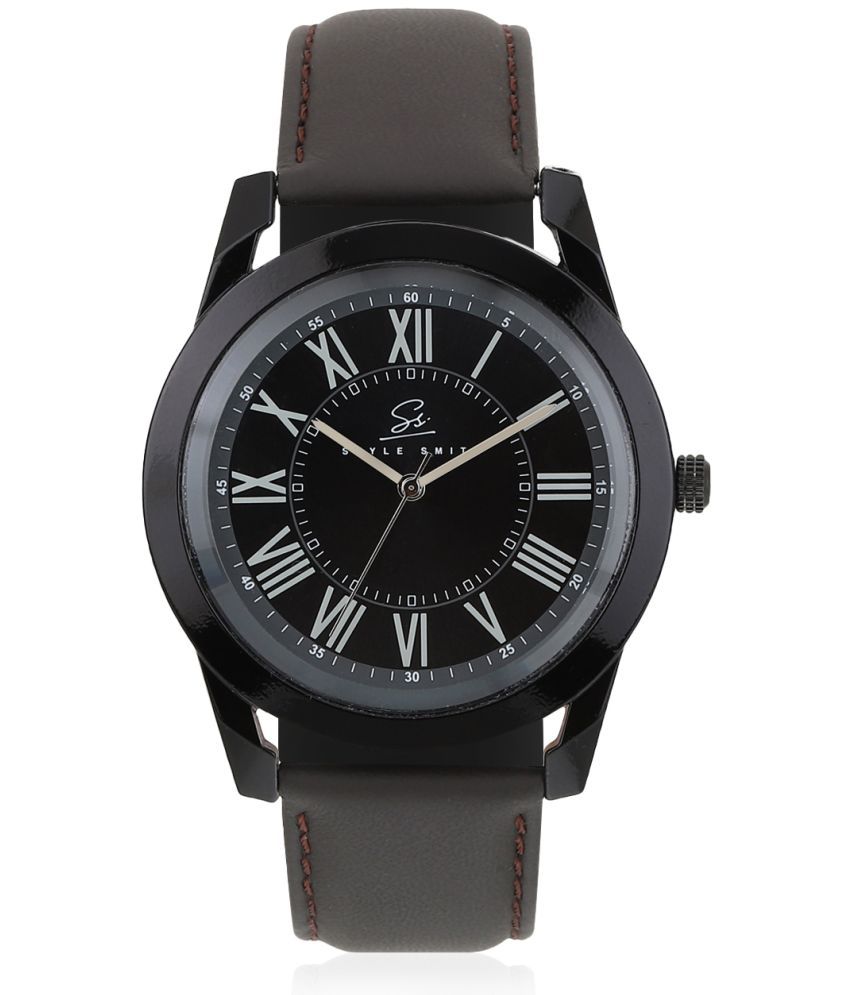     			Style Smith Black Dial Leather STrap Analog Wrist Watch with Quartz Movement for Men