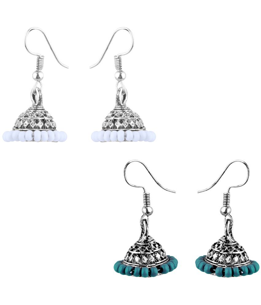     			Silver Shine - Green Jhumki Earrings ( Pack of 2 )