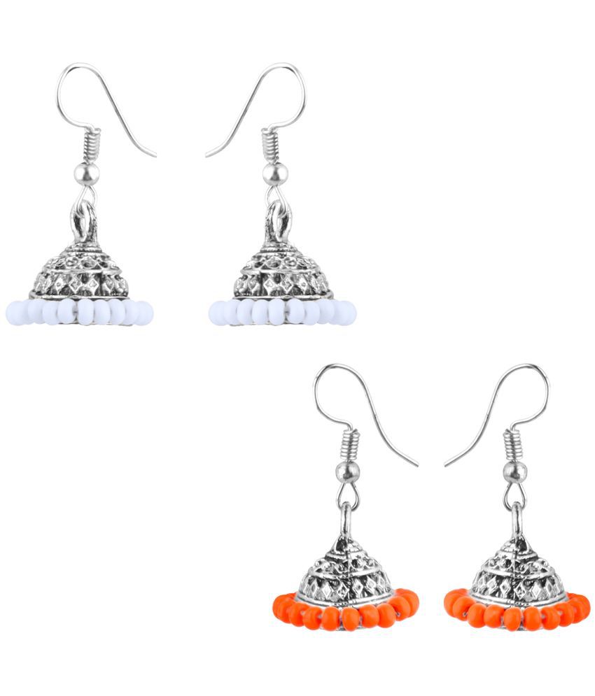    			Silver Shine - Orange Jhumki Earrings ( Pack of 2 )