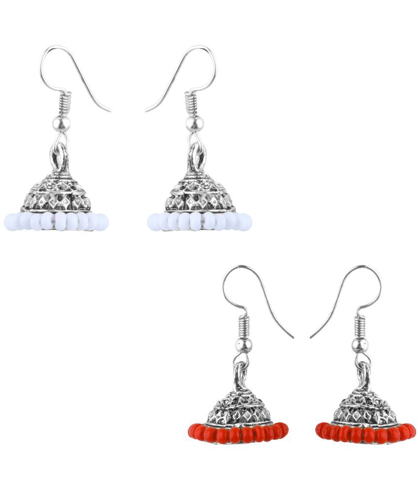     			Silver Shine - Red Jhumki Earrings ( Pack of 2 )