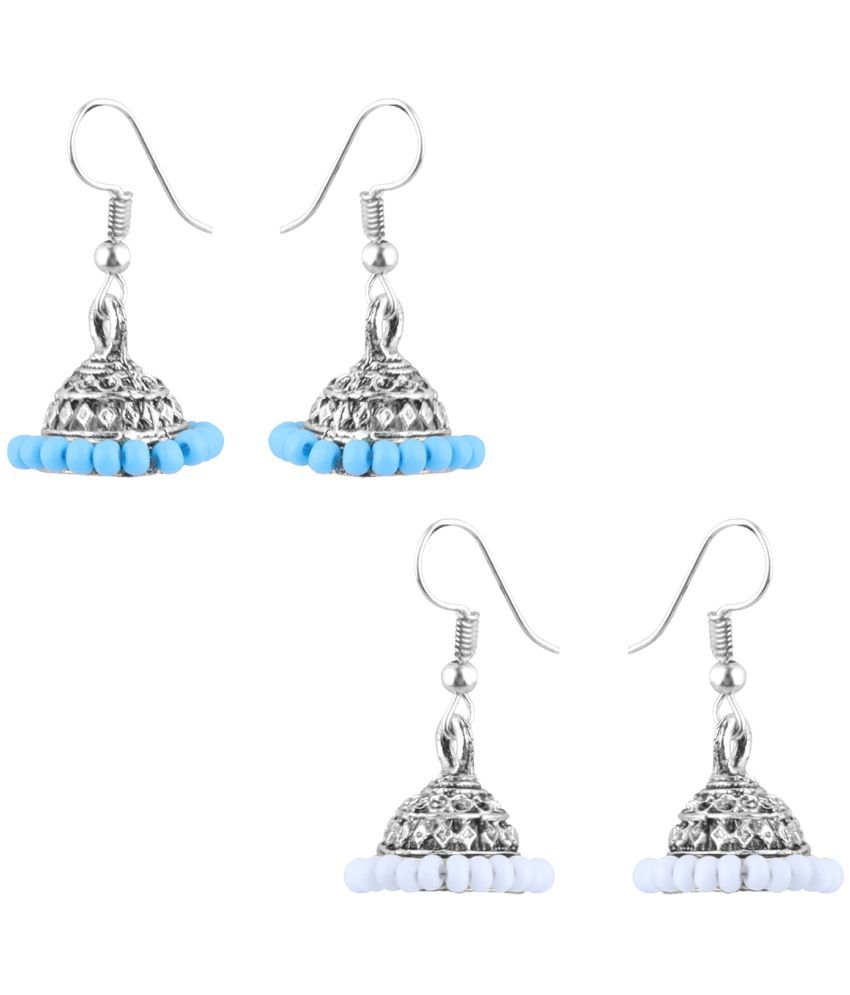     			Silver Shine - White Jhumki Earrings ( Pack of 2 )