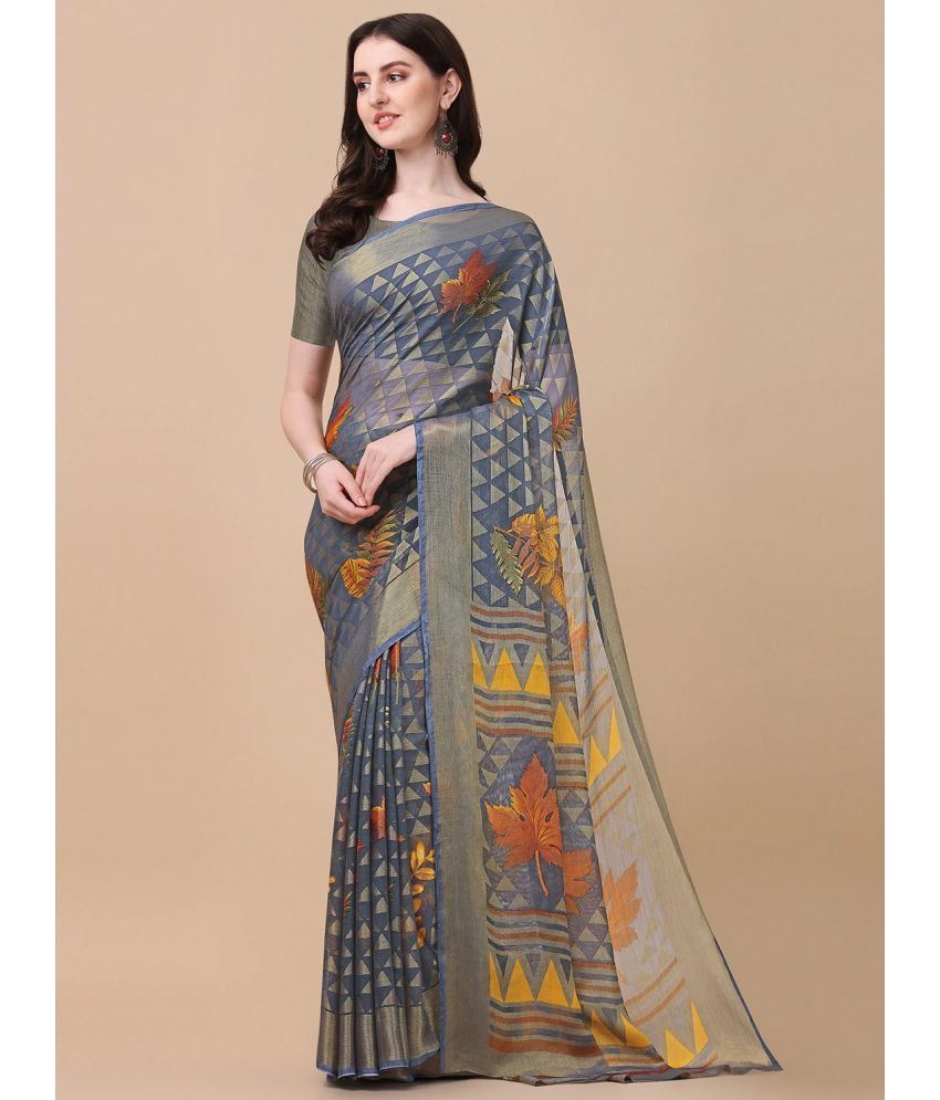     			Sitanjali - Navy Blue Brasso Saree With Blouse Piece ( Pack of 1 )