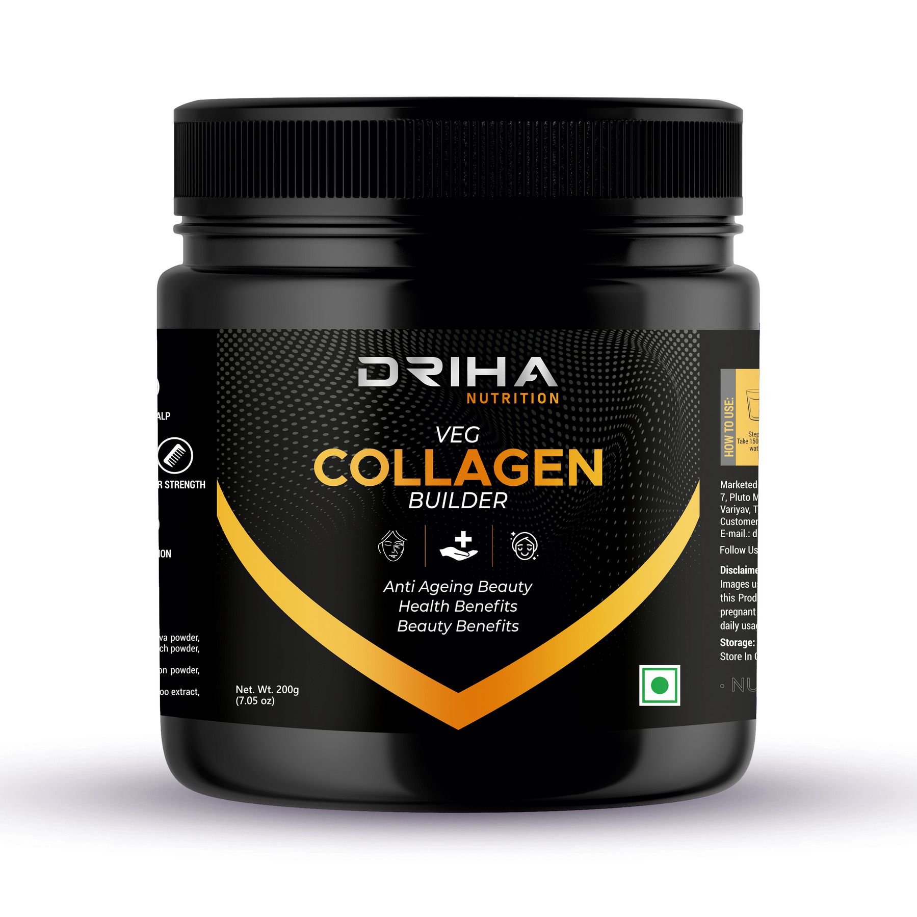     			DRIHA NUTRITION Natural Veg Collagen Powder/Supplement For Men & Women | Veg Collagen Powder For Healthy Skin, Hair, Nails, Bone & Joint (Unflavoured, 200 Grams)