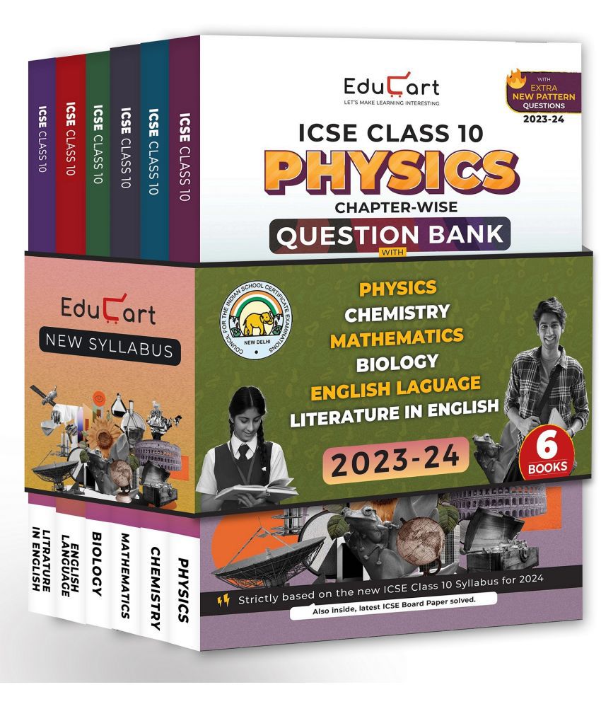     			Educart ICSE Class 10 Physics, Chemistry, Biology, Maths, English Language & Literature Question Bank + 10 Years Solved Papers 2023-24 (2024 Exams)