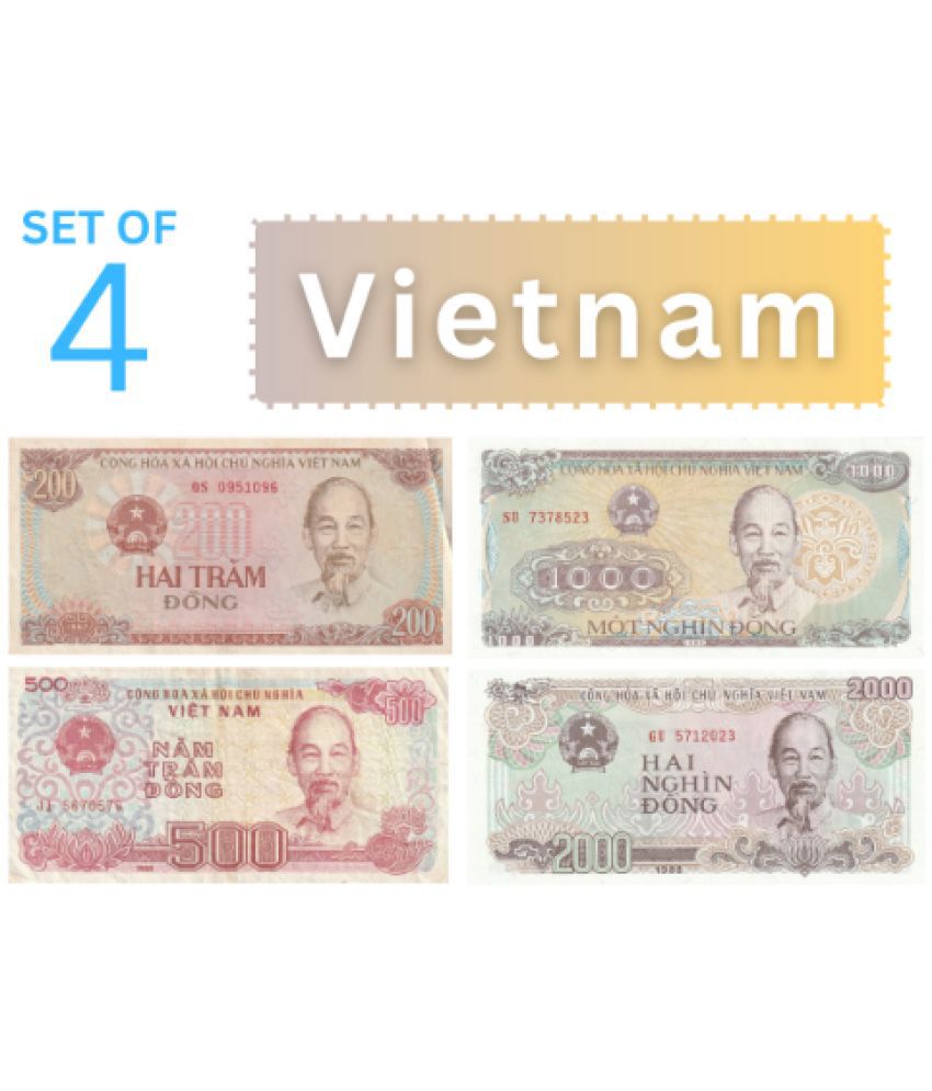     			Numiscart - Set of 4 - 200,500,1000 and 2000 Dong Vietnam Collectible Rare 4 Notes Paper currency & Bank notes