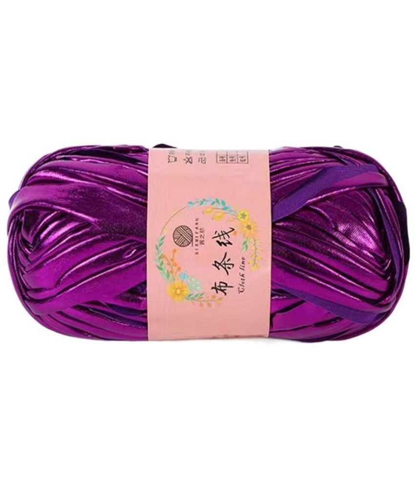     			PRANSUNITA Metallic Shining Sparkle T-Shirt Knitting Yarn – 100 GMS - for Hand Knit Clutch Bag Backpack Bulky Blanket Cushion Crochet Glossy Yarn – Color - (Dark Purple)