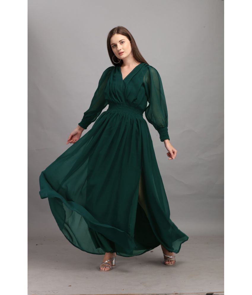     			RAIYANI FASHION - Green Georgette Women's Side Slit Dress ( Pack of 1 )