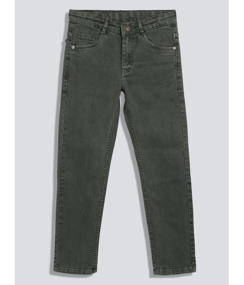     			Urbano Juniors Boy's Olive Green Slim Fit Washed Denim Jeans Stretch