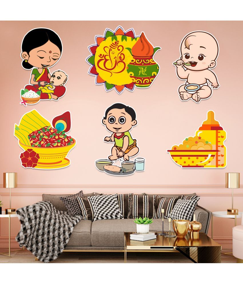     			Zyozi Annaprasanam Cardstock Cutout/Annaprashan Decoration Items/Rice Ceremony Decorations Items/Rice Ceremony Cardstock Cutout/Baby Photoshoot Props for Rice Ceremony (Pack of 7)