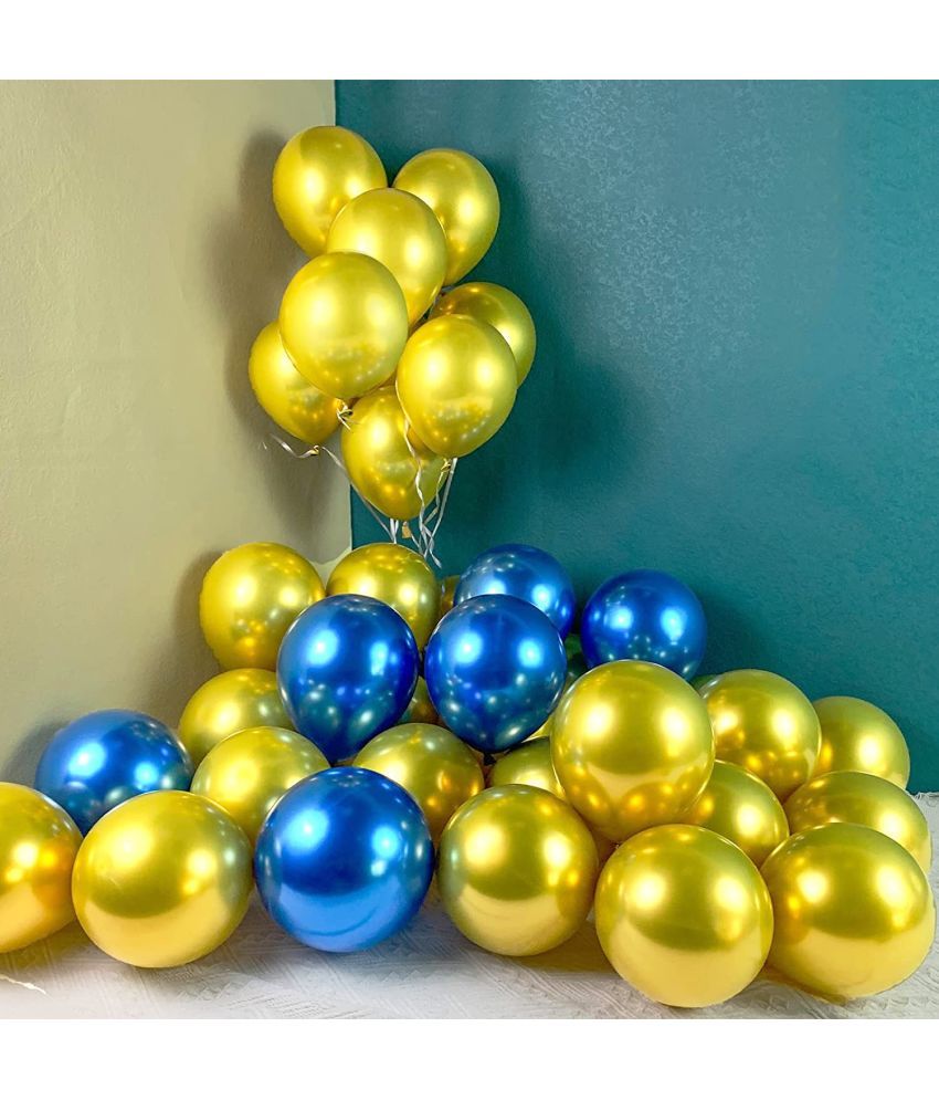     			Zyozi Blue Gold Metallic Balloons Latex Balloons 10 Inch Helium Balloons with Ribbon for Birthday Graduation Baby Shower Wedding Anniversary Party Decorations, (Pack of 52)