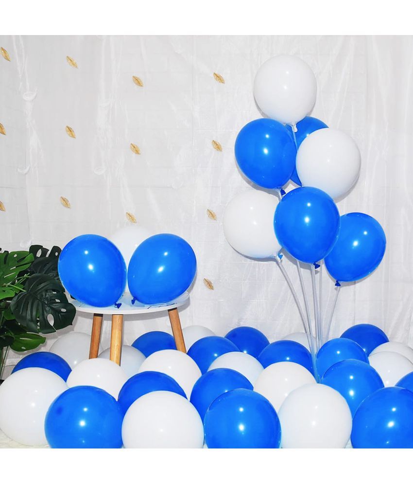     			Zyozi Blue White Metallic Balloons Latex Balloons 10 Inch Helium Balloons with Ribbon for Birthday Graduation Baby Shower Wedding Anniversary Party Decorations, (pack of 52)