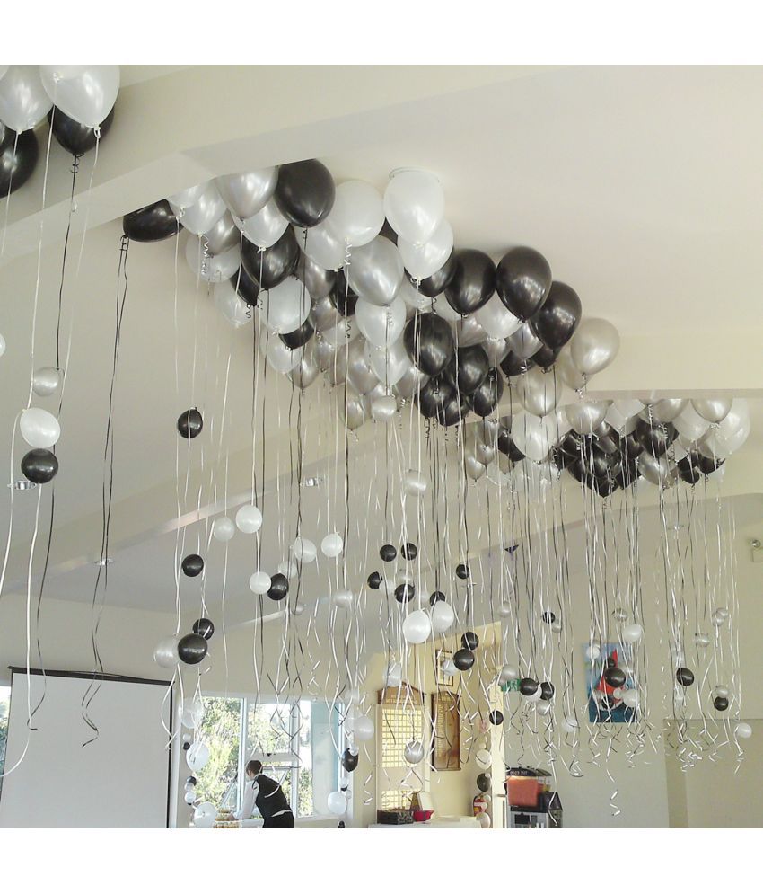     			Zyozi Silver Black Metallic Balloons Latex Balloons 10 Inch Helium Balloons with Ribbon for Birthday Graduation Baby Shower Wedding Anniversary Party Decorations, (Pack of 52)