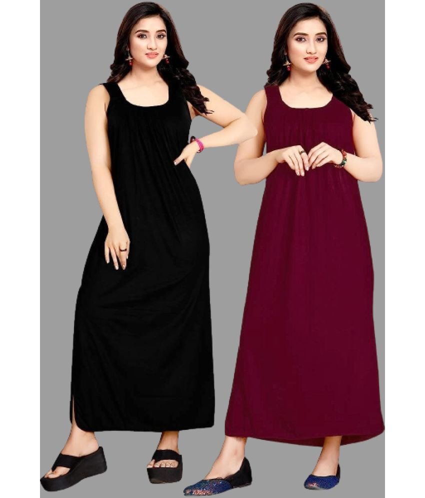     			BROUZZZ4U - Black Hosiery Women's Nightwear Nighty & Night Gowns ( Pack of 2 )