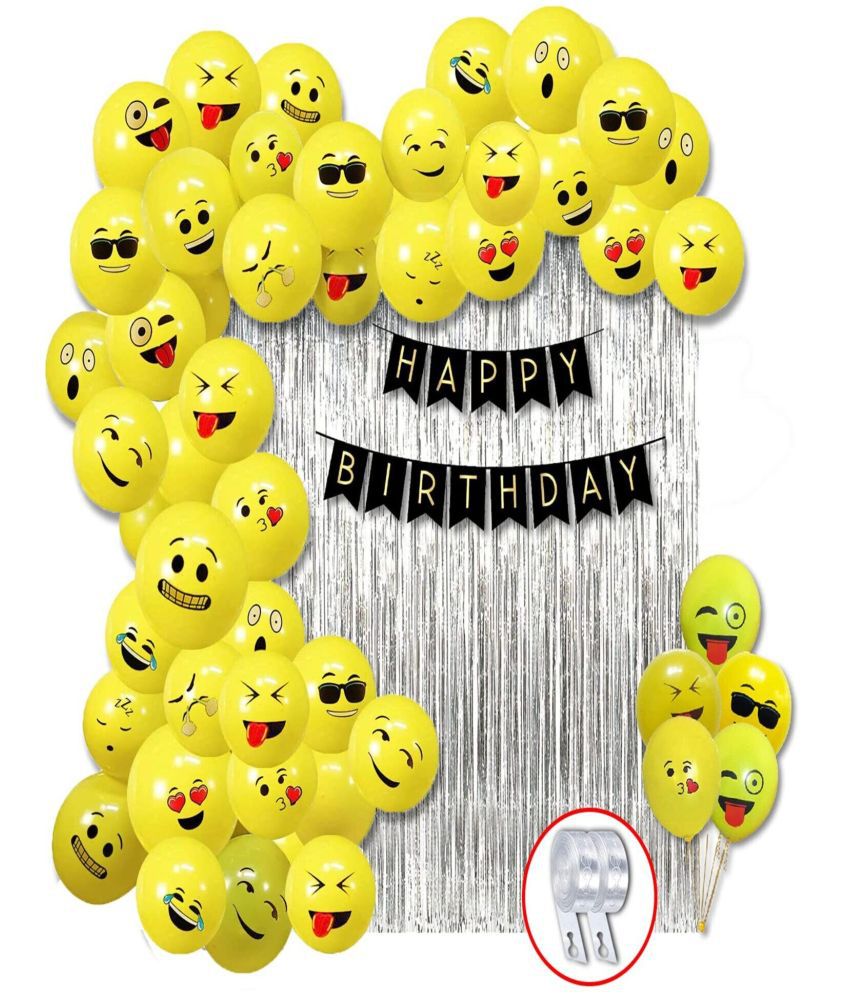     			Devdrishti Products Emoji Theme Birthday Decoration Combo- Pack Of 53 Pcs Banner Frill Curtain