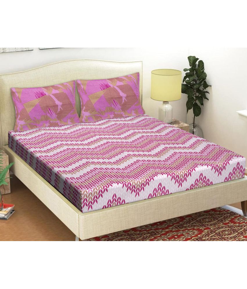     			FrionKandy Living Cotton Abstract Double Bedsheet with 2 Pillow Covers - Purple