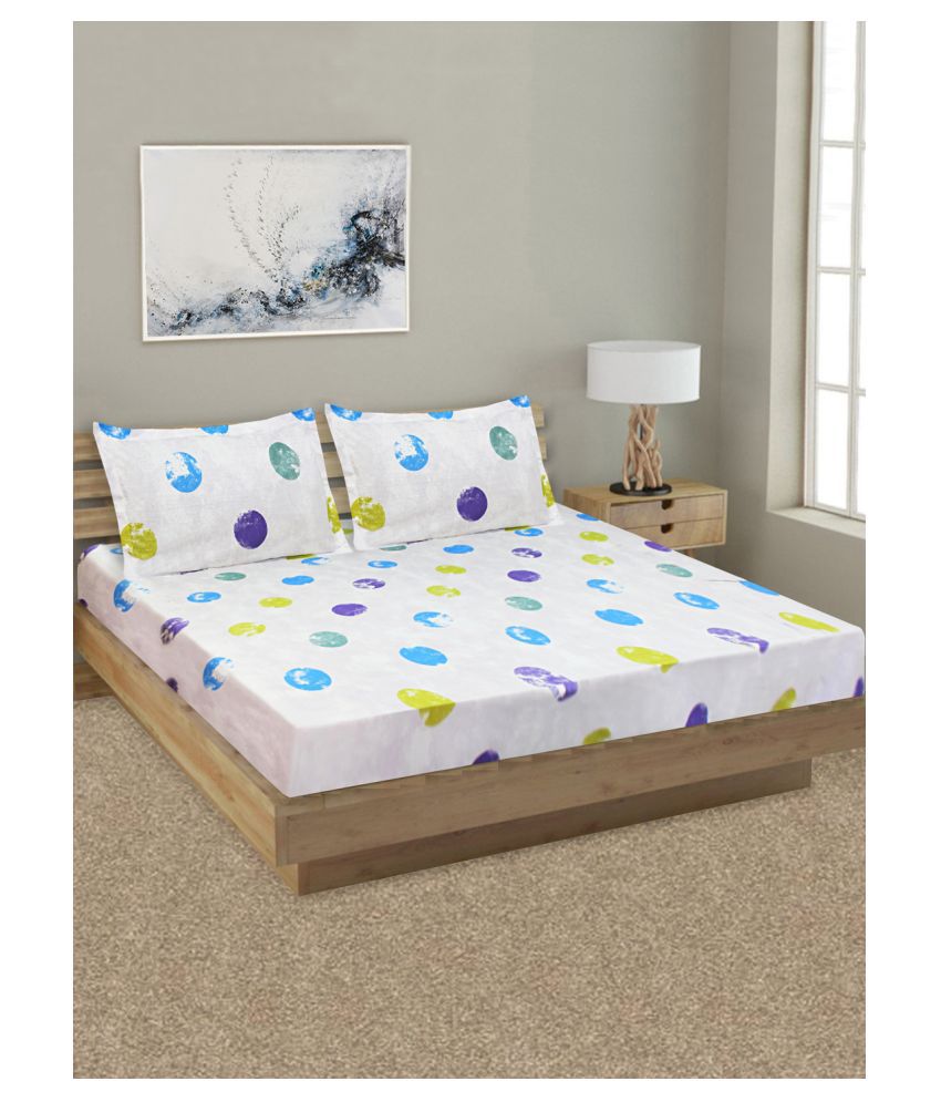     			Home Candy Cotton Abstract Double Bedsheet with 2 Pillow Covers- Blue