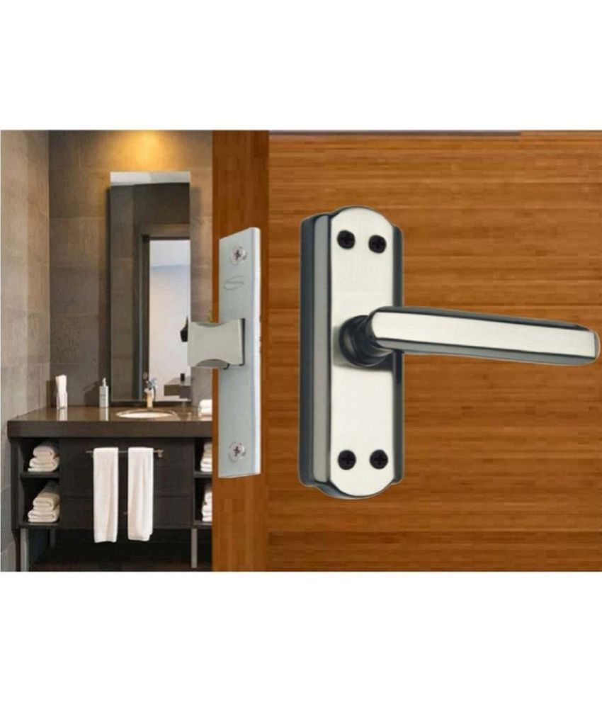     			Onjecx Steel High Quality Premium Range Lock Bathroom Door Lock | Mortise Door Handle with Baby Latch Lock | Black Silver Finish | Keyless | Bathroom Lockset for Door | Balcony Toilet Washroom, pack of 1 set (S05BBS+BL )