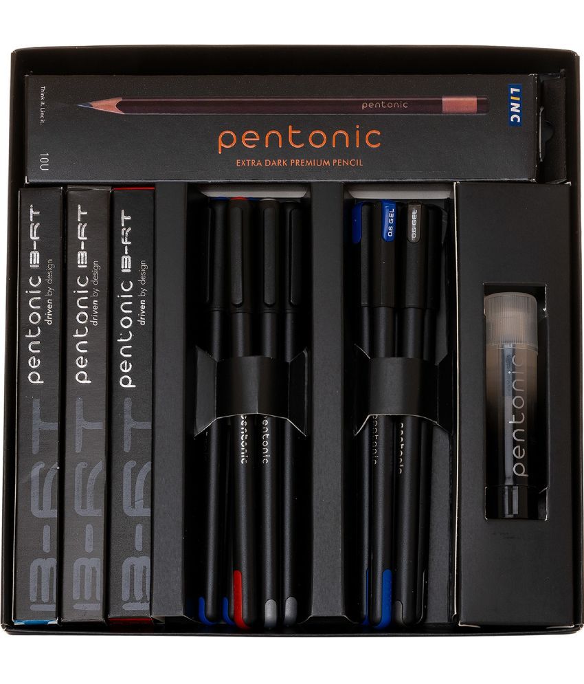     			Pentonic Smart Kit | Writing Kit for Gifting | 3 B-RT Pens, 5 Ball Pens, 5 Gel Pens, 1 Glue, 10 Wooden Pencils | 5 in 1 Stationery Gift Box for Any Occasions