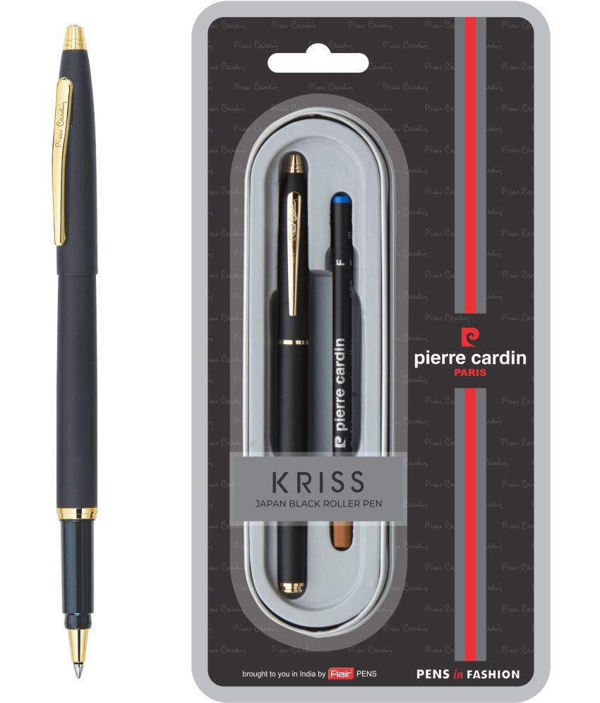     			Pierre Cardin Kriss Japan Black Finish Exclusive Roller Ball Pen Blister Pack | Metal Body With Smudge Free Writing | Attractive Look, Smooth Refillable Pen | Ideal For Gifting | Blue Ink, Pack Of 1