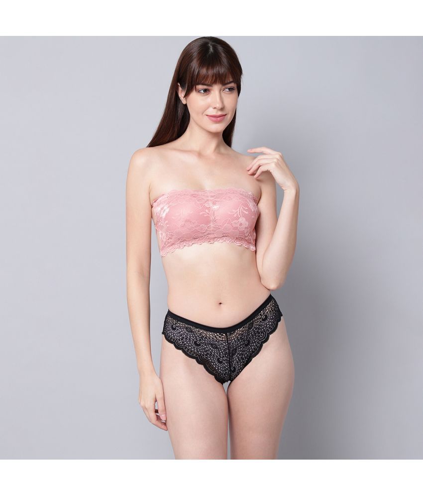     			PrettyCat Lace Women's Bra & Panty Set ( Pink )