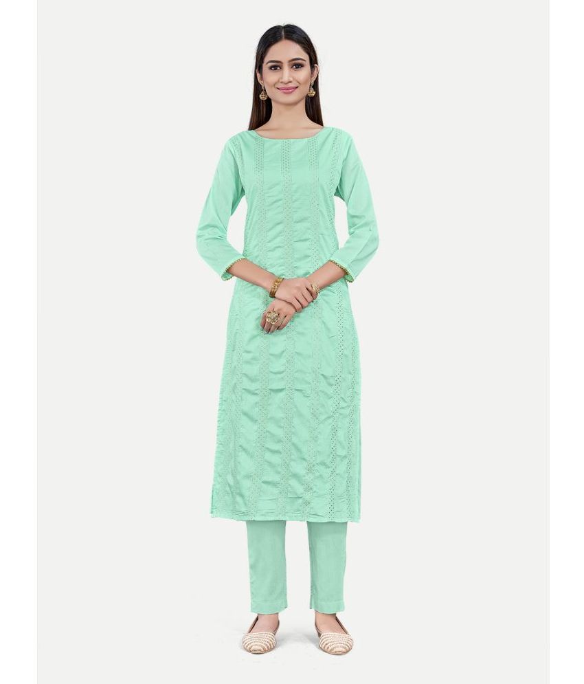     			Riti - Green Straight Cotton Women's Stitched Salwar Suit ( Pack of 1 )