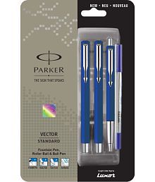 Parker Vector Standard Triple Blue Body (Fountain Pen+Roller Ball Pen+Ball Pen) Pen Gift Set