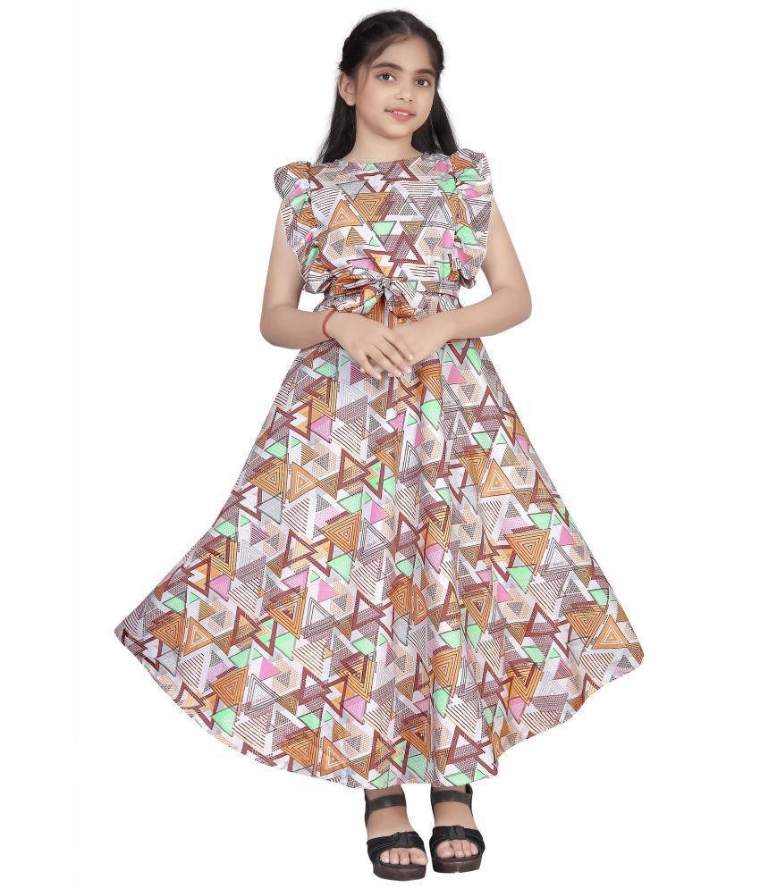     			Aarya Creation - Beige Crepe Girls Fit And Flare Dress ( Pack of 1 )