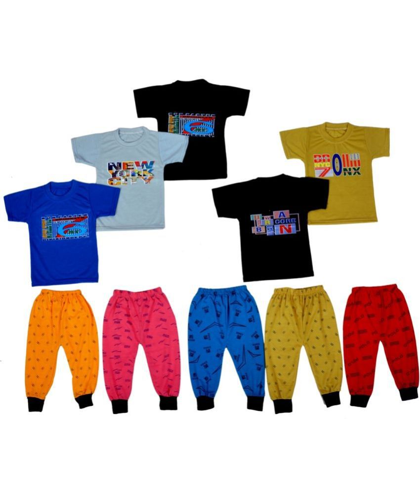     			DIAMOND EXPORTER - Multicolor Cotton Blend Baby Boy T-Shirt & Pyjama Set ( Pack of 5 )