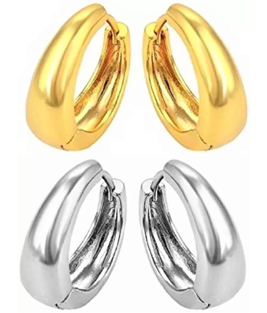     			Silver Shine - Multi Color Huggies Earrings ( Pack of 2 )